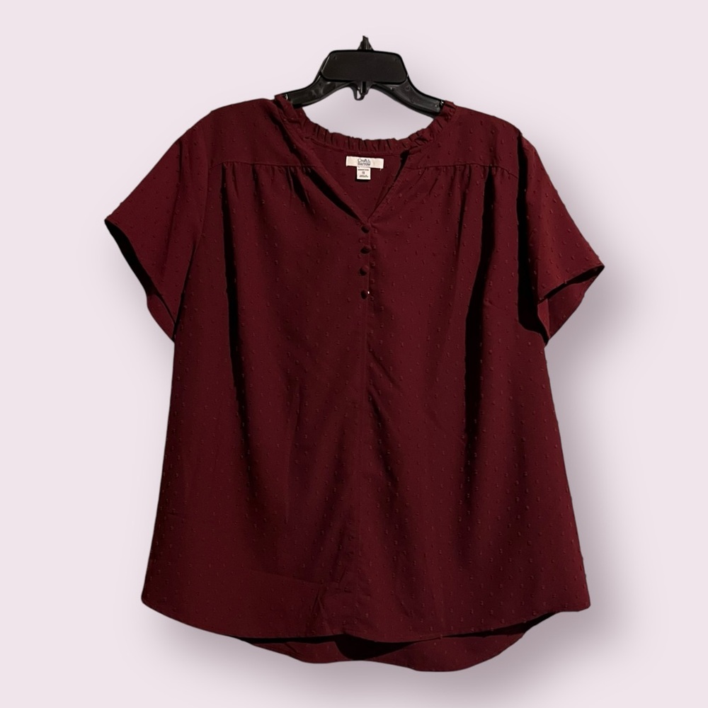 Croft & Barrow Women’s Plus Ruffled V Neck Blouse Burgundy